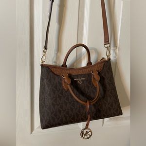 MICHAEL KORS AUSTEN BROWN LUGGAGE LEATHER SMALL SATCHEL TOTE SHOULDER BAG